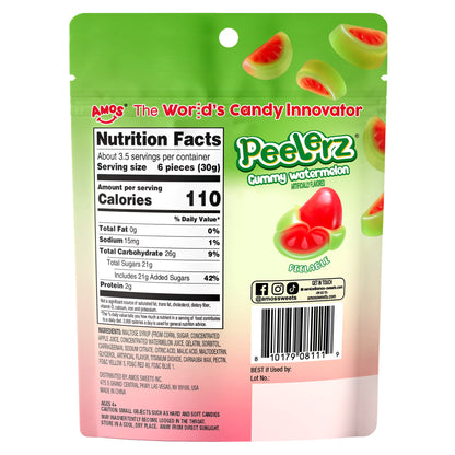AMOS Peelerz Watermelon, Peelable Gummy Candy, Real Fruit Flavor, 1 Count, 3.5 oz Bag