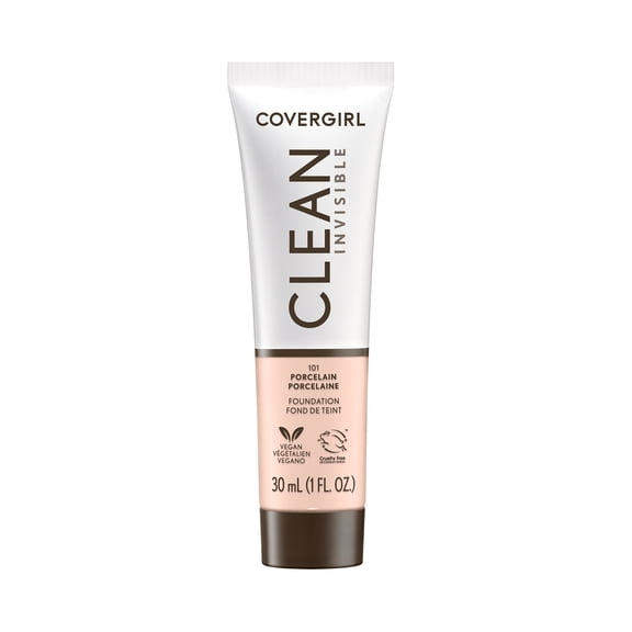 COVERGIRL Clean Invisible Liquid Foundation, 101 Porcelain, 1.0 fl oz