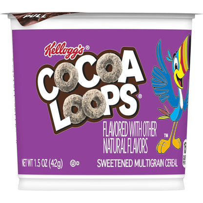 Kellogg's Cocoa Loops Original Breakfast Cereal, Good Source of Fiber Cup, 1.5 oz