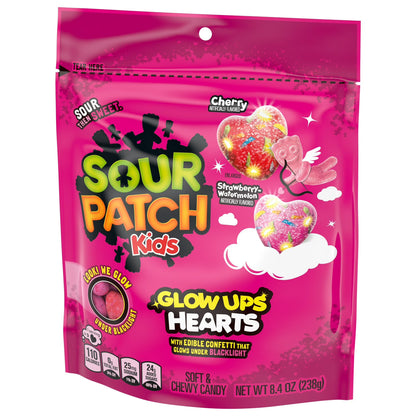 SOUR PATCH KIDS Glow Ups Hearts Soft & Chewy Valentine's Day Candy, 8.4 oz
