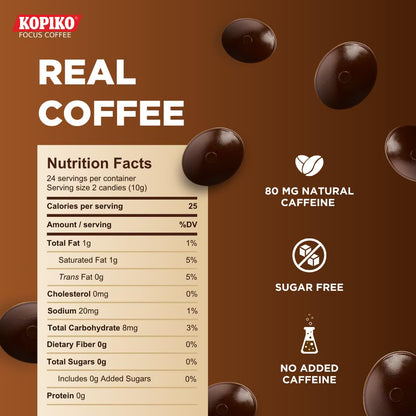 Kopiko Focus Coffee Candy – Sugar-Free, Caffeinated Hard Candy for Energy & Mental Focus – 12 Candy Pack