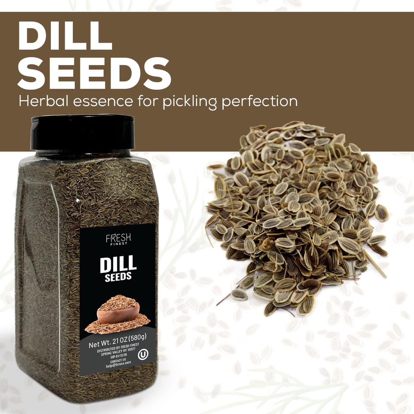 Fresh Finest Culinary Dill Seed, Whole Dill Seed for Pickling, Dressings, Entrees, Salads, Cooking & Baking, Kosher, Non GMO, 580G (20.45oz)