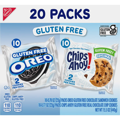 OREO Sandwich Cookies & CHIPS AHOY! Chocolate Chip Cookies Gluten Free Cookies Variety Pack, 20 Snack Packs