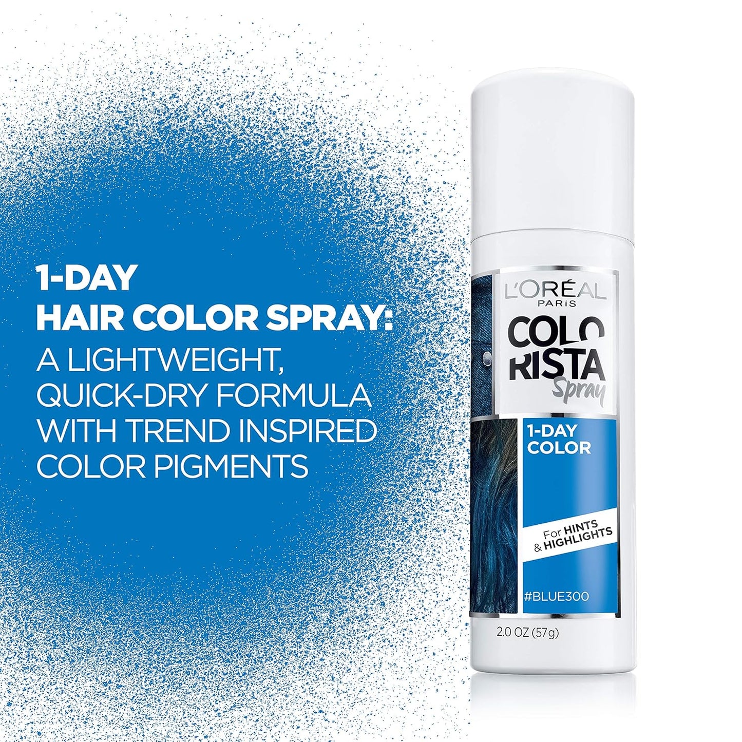 L'Oreal Paris Colorista 1-Day Washable Temporary Hair Color Spray, Blue, 2 Ounces