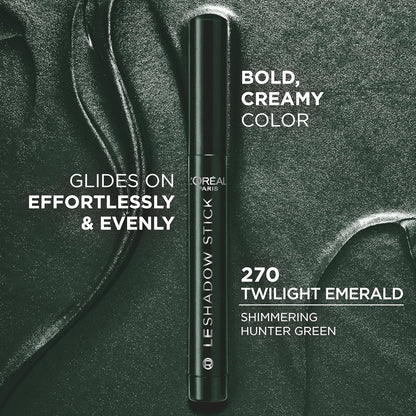 L'Oreal Paris Makeup Le Shadow Stick Eyeshadow, Blendable, Smudge-Resistant, Smokey Cream Eyeshadow, 270 Twilight Emerald