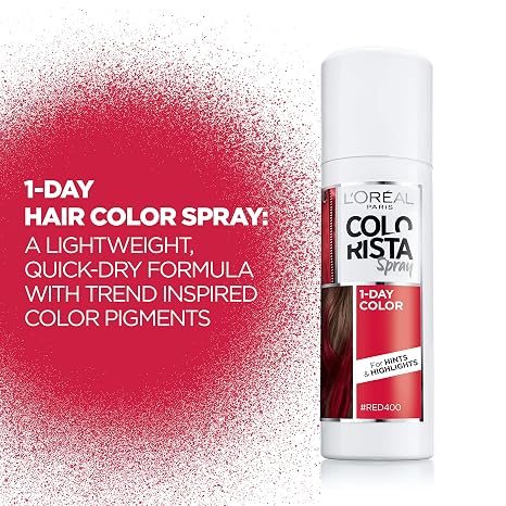 L'Oreal Paris Colorista 1-Day Washable Temporary Hair Color Spray, Red, 2 Ounces