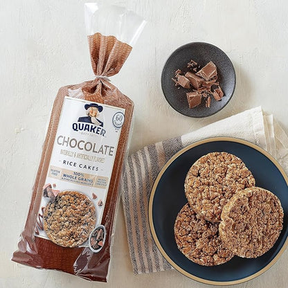 Quaker Large Rice Cakes,Chocolate,7.23 oz Bags,Gluten Free,Whole Grain,No Added Colors,(Pack of 6)