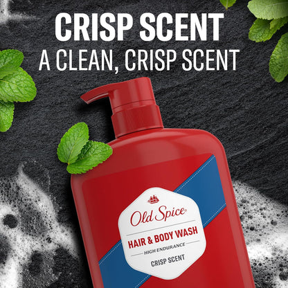 Old Spice Refreshing 2-in-1 Body & Face Wash for Men, High Endurance, 3X Defense, 24/7 Shower Fresh with Lasting Scent, Crisp Scent, 33.4 oz (Pack of 4)