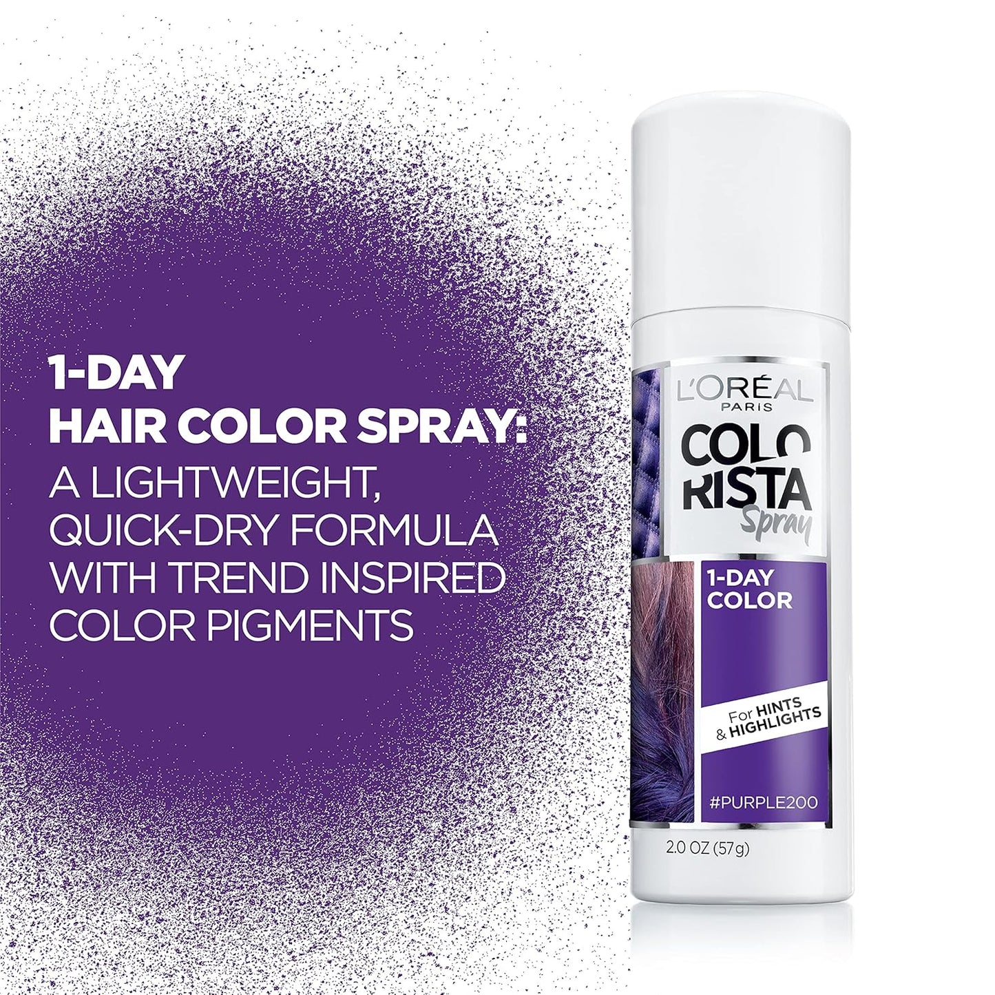L'Oreal Paris Colorista 1-Day Washable Temporary Hair Color Spray, Purple, 2 Ounces