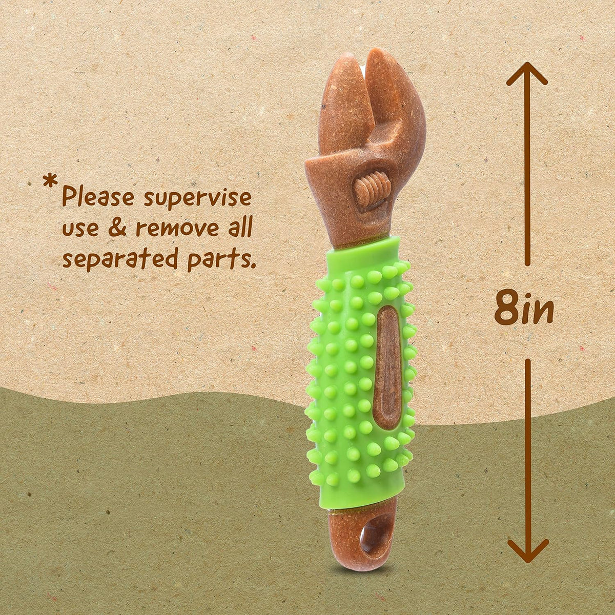 Arm & Hammer Chew Tools Compressed Wood Wrench Dog Chew Toy, 8 In