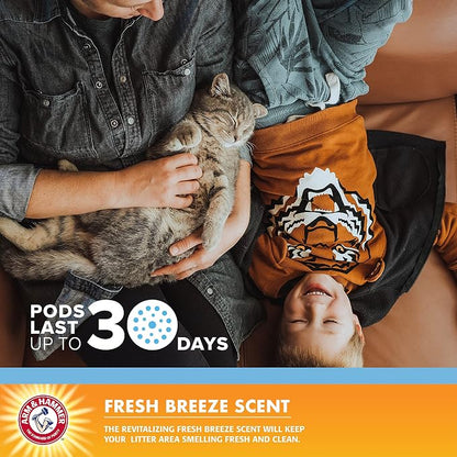 Arm & Hammer Pets Cat Litter Box Deodorizing Pods 2 pods, Fresh Breeze Scent | 2 Cat Litter Box Deodorizer from Arm and Hammer | Combats Cat Odors | 2 Adhesive Devices (Pack of 2)