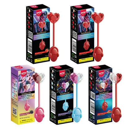 AMOS Tasty Sounds Music Lollipop Candy, Singing Music Lollipop Sugar Free, 2 Strawberry & Blueberry & Blackberry & Watermelon Natural Flavor (Pack of 5)