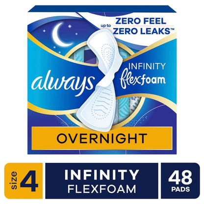 (2 pack) Always Infinity FlexFoam Pads, Size 4, Overnight, Wings, Unscented, 48 Count