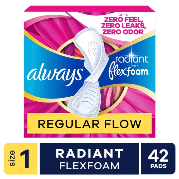 (6 pack) Always Radiant with FlexFoam Pads, Size 2, Heavy, Wings, 48 Count