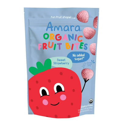 Amara Strawberry Organic Fruit Bites, Baby & Toddler Snacks, No Added Sugar, Stage 3, .75 oz Bag