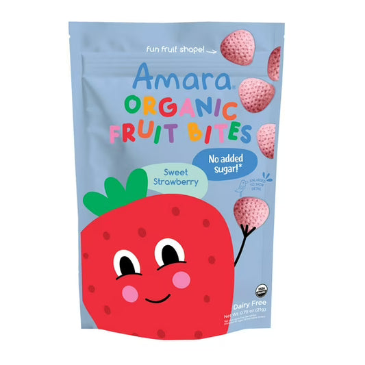 Amara Strawberry Organic Fruit Bites, Baby & Toddler Snacks, No Added Sugar, Stage 3, .75 oz Bag