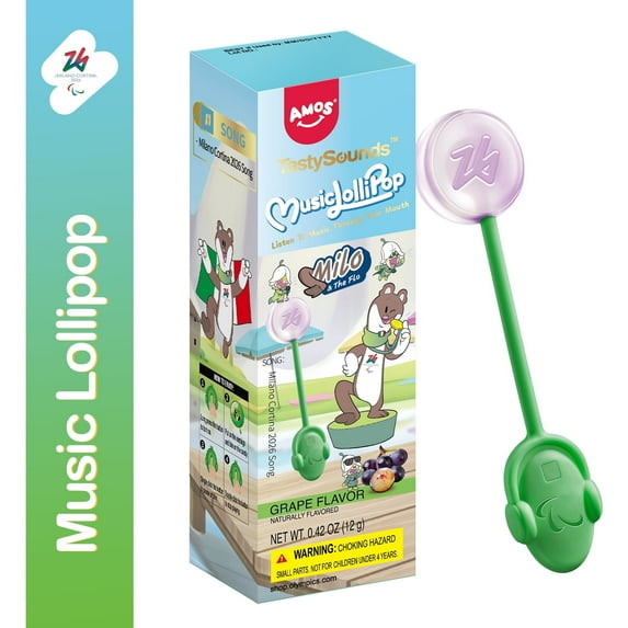 Amos Lollipops Candy Music Lollipop, Natural Grape Flavor Fat-Free Audio Lollipops