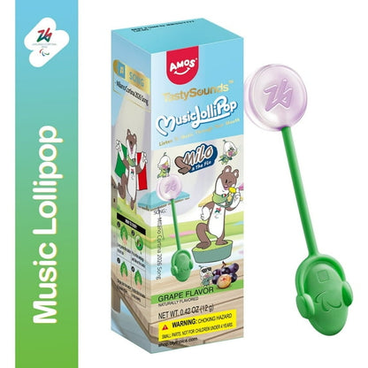 Amos Lollipops Candy Music Lollipop, Natural Grape Flavor Fat-Free Audio Lollipops