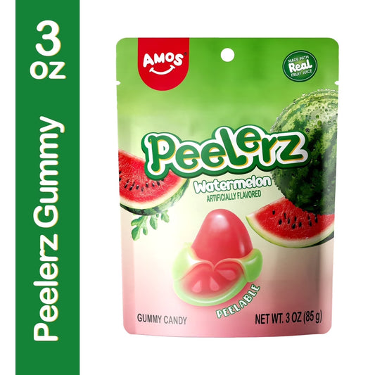 Amos Peelerz, Gummy Candy, Watermelon Flavor, Peelable Gummy, 3 oz Bag