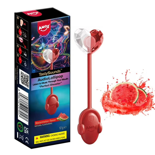 Amos Tasty Sound Lollipops Watermelon, Natural Flavored Music Lollipop 0.42oz