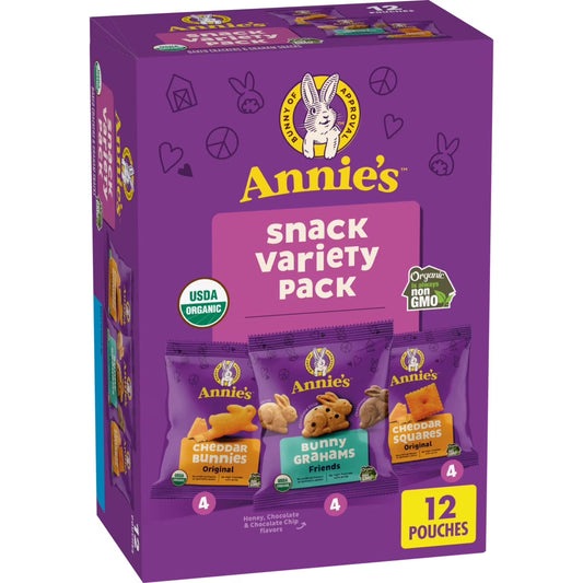 (6 pack) Annie's Organic Variety Pack, Cheddar Bunnies, Bunny Grahams and Cheddar Squares, 12 Count
