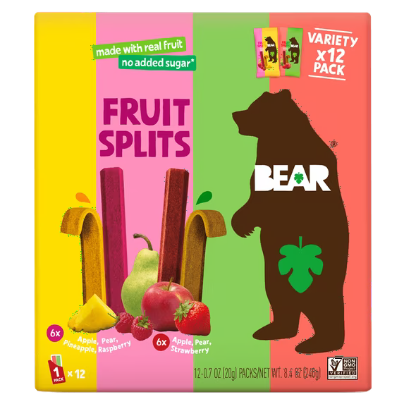BEAR Fruit Splits Variety Pack 8.4oz, 12ct, Non GMO, Vegan