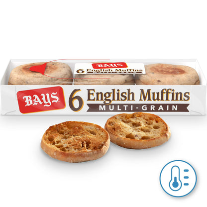 Bays Multi-grain English Muffins, 6 count, Pre-sliced English Muffins, 12 oz Tray
