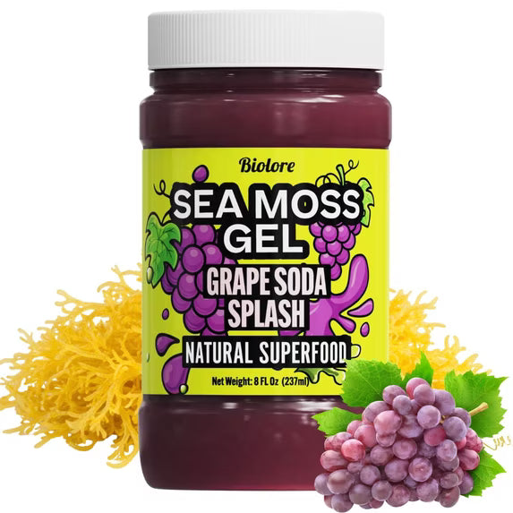 Biolore Grape Splash Sea Moss Gel, 8 oz – No Added Sugar, Vegan, Ready-to-Use Wildcrafted Sea Moss Gel with Monk Fruit, Smoothie & Food Add-In