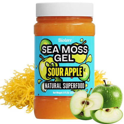 Biolore Sour Apple Sea Moss Gel, 8 oz – No Added Sugar, Vegan, Ready-to-Use Wildcrafted Sea Moss Gel with Monk Fruit, Smoothie & Food Add-In