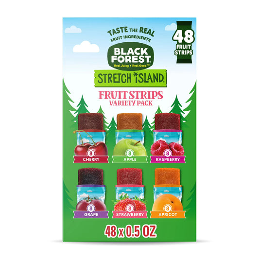 Black Forest Stretch Island Fruit Strips, Variety Pack, 48 Count, Cherry, Apple, Raspberry, Grape, Strawberry, and Apricot, Zero Grams Added Sugar, Non-GMO