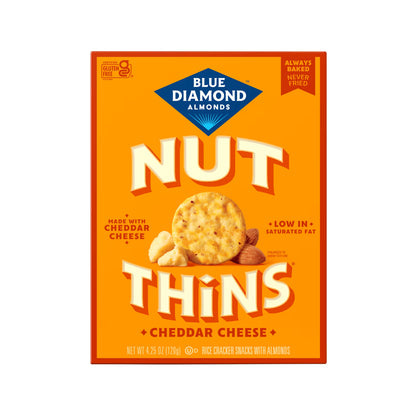Blue Diamond Almonds Nut-Thins, Cheddar Cheese, Snack Crackers, Gluten-Free, 4.25oz Cardboard Box