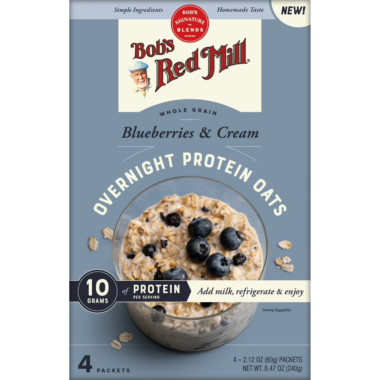 Bob's Red Mill Blueberries & Cream Overnight Instant Protein Oats, 8.47 oz (4 Count)