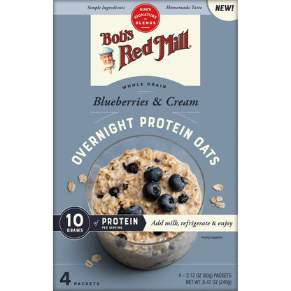 Bob's Red Mill Blueberries & Cream Overnight Instant Protein Oats, 8.47 oz (4 Count)