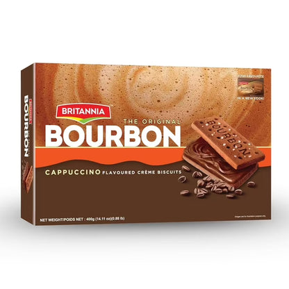 Britannia Bourbon Cappuccino Flavoured Crème Biscuits, Chocolate Sandwich Cookies with Coffee Cream Filling, 400g (14.11 oz)