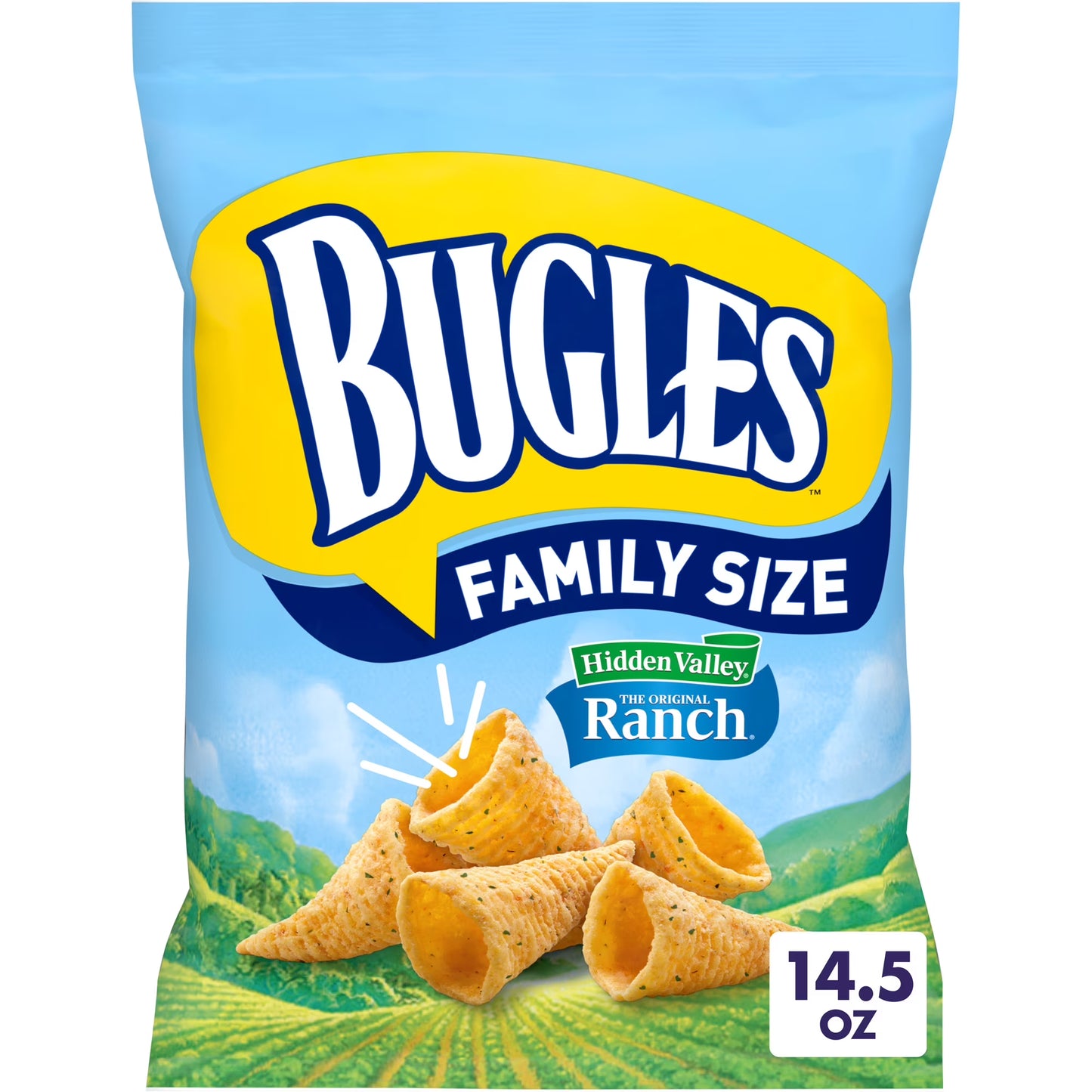Bugles Crispy Corn Snacks, Hidden Valley Ranch Flavor, Snack Bag, 14.5 oz