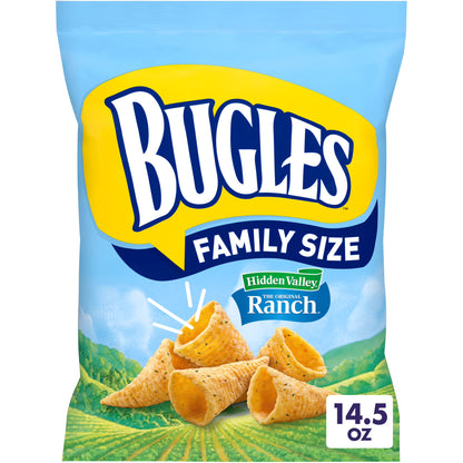 Bugles Crispy Corn Snacks, Hidden Valley Ranch Flavor, Snack Bag, 14.5 oz