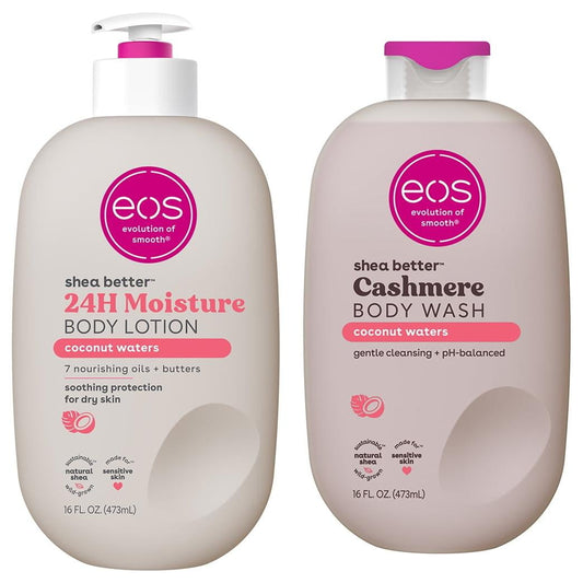 Bundle of eos Shea Butter Lotion & Body Wash, Coconut Waters, for Dryness 16oz