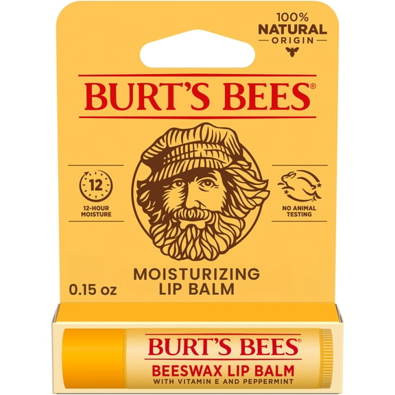 (3 pack) Burt's Bees 100% Natural Origin Moisturizing Beeswax Lip Balm, Peppermint, 1-Pack, 0.15 oz