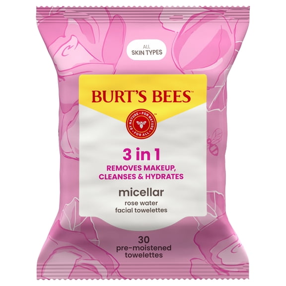 (3 pack) Burt's Bees Micellar Facial Towelettes With Rose Water, 30 ct. Package