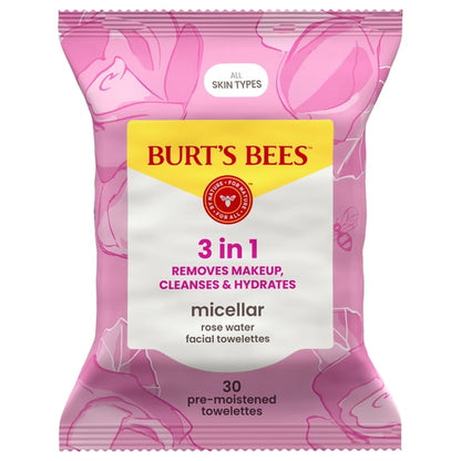 (3 pack) Burt's Bees Micellar Facial Towelettes With Rose Water, 30 ct. Package