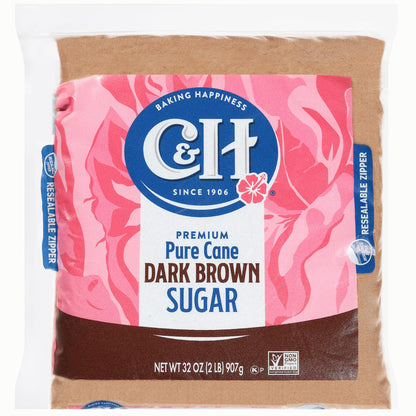 (4 pack) C&H Premium Pure Cane Dark Brown Sugar 2lb. Zipper-Pak