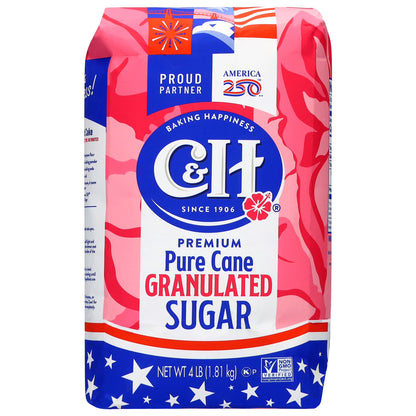 C&H Pure Cane Sugar, 4 lb Bag, Summer Baking, July 4th Desserts, Limited Edition