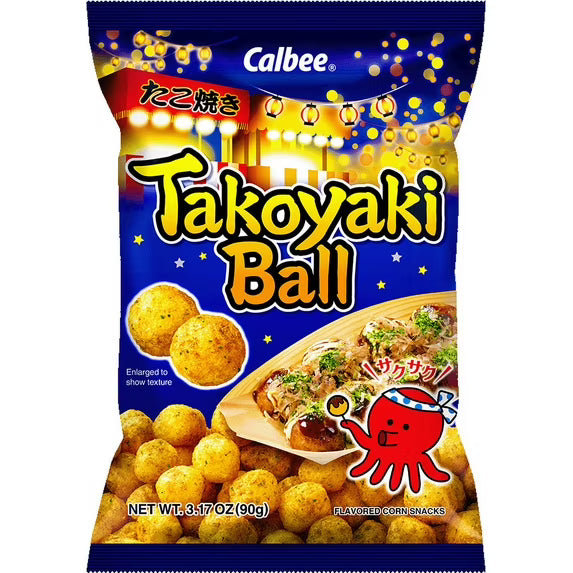 Calbee Takoyaki Ball Flavored Corn Puffs Japanese-Style BBQ Sauce 3.17oz