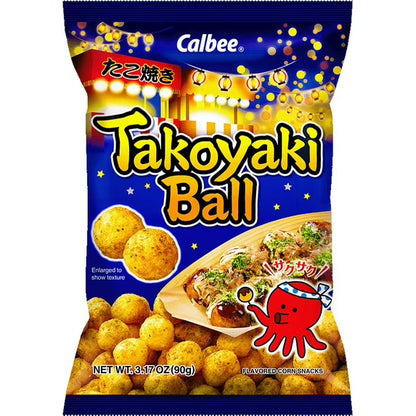 Calbee Takoyaki Ball Flavored Corn Puffs Japanese-Style BBQ Sauce 3.17oz