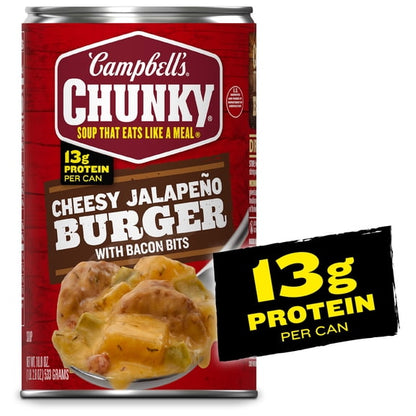 (2 pack) Campbell's Chunky Cheesy Jalapeno Burger with Bacon Bits Soup, 18.8 oz Can