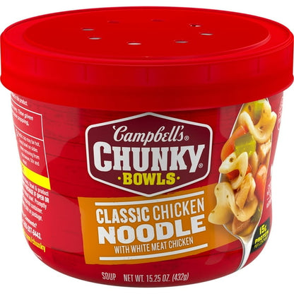 (6 pack) Campbell’s Chunky Classic Chicken Noodle Soup, 15.25 oz Microwavable Bowl
