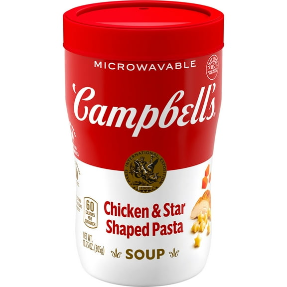 (4 pack) Campbell’s Sipping Soup, Chicken Soup with Star-Shaped Pasta, 10.75 oz Microwavable Cup
