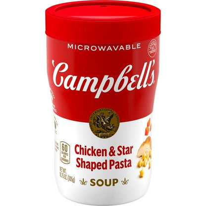 (4 pack) Campbell’s Sipping Soup, Chicken Soup with Star-Shaped Pasta, 10.75 oz Microwavable Cup