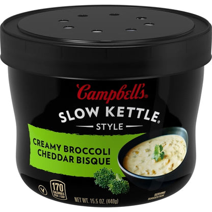 (2 pack) Campbell's Slow Kettle Style Creamy Broccoli Cheddar Bisque, 15.5 oz Microwavable Bowl