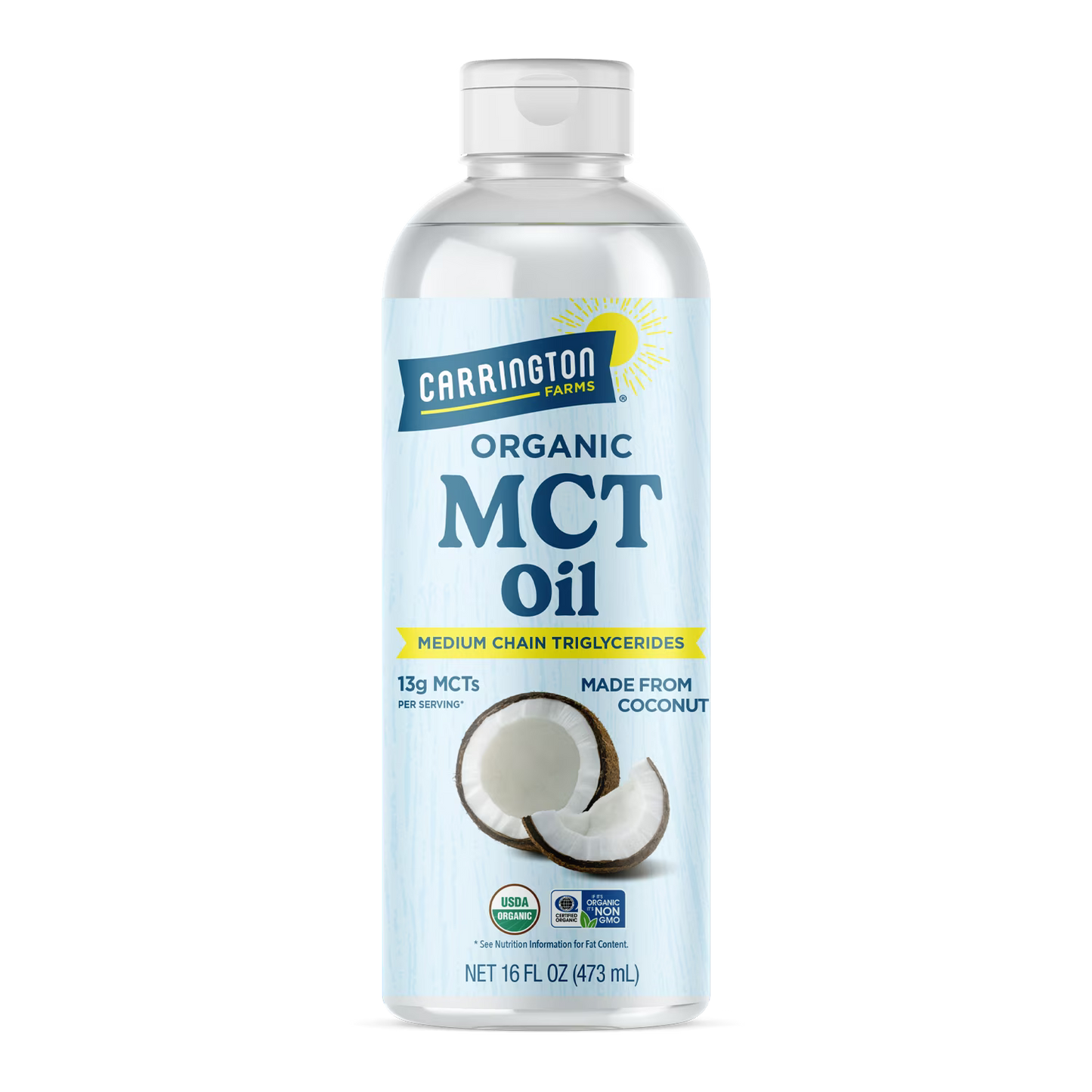 Carrington Farms Organic Medium Chain Triglyceride Oil, 16oz Plastic Bottle